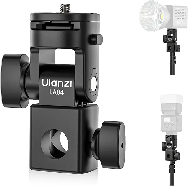ULANZI LA04 Light Stand Mount Adapter with 1/4” Screw, Quick Release Mounting Plate for Camera Monitor Ring Light, Fits Flat Head Light Stand/Boom arm/C Stand, 180° Tilt Max. Load 6.6lb/3kg