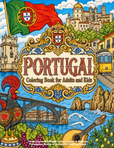 Portugal Coloring Book for Adults and Kids: Travel Souvenir Gift with Lisbon, Azores & Madeira Portuguese Scenes of Europe EU Coloring Pages image 2