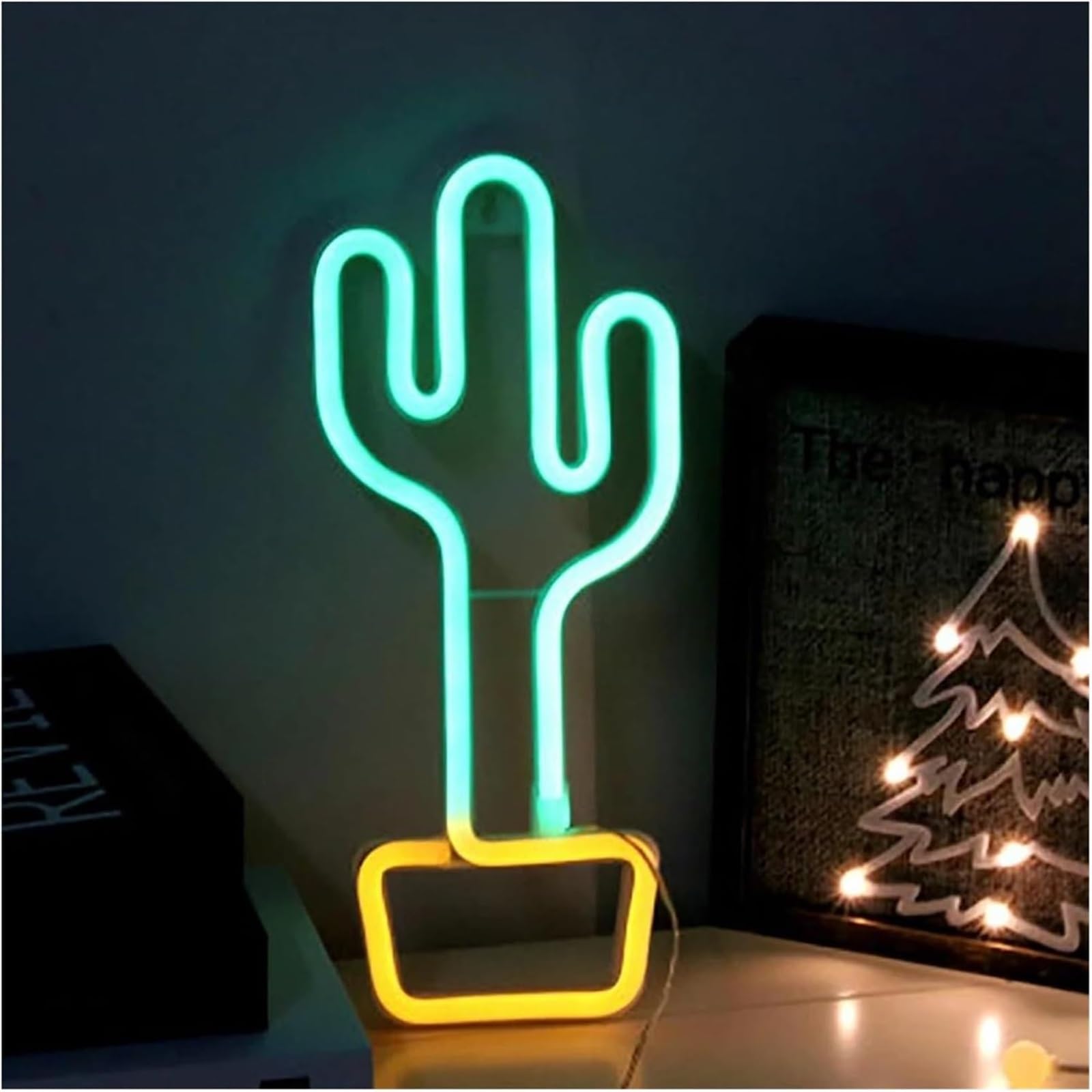 Lampada al neon Lampada al neon a forma di per vaso per cactus, alimentata a batteria da 5 V per la cameretta dei bambini