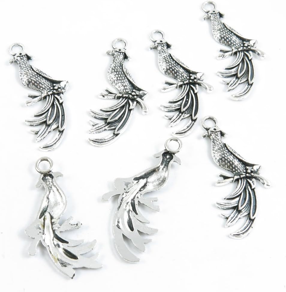 480 Pieces Antique Silver Tone Jewelry Making Charms Supply ZY3269 Phoenix Bird