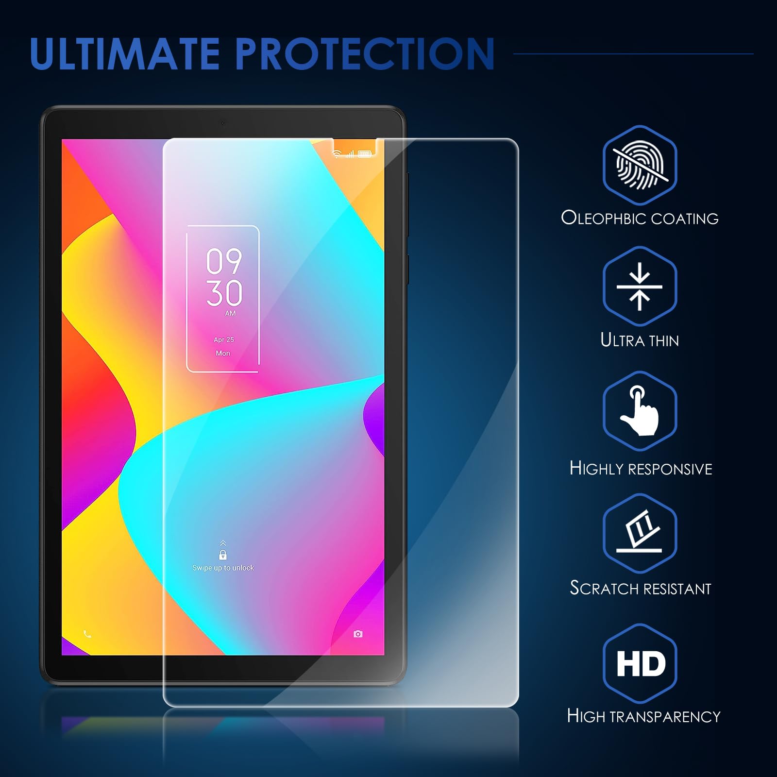 Paquete de 2 protectores de pantalla para TCL Tab 8 LE/TCL Tab 8V/TCL Tab 8 WiFi/TCL TAB 8 Plus/TCL Tab 8 SE Tablet 8.0, ultra transparente/sensible al tacto, sin burbujas, vidrio templado 5