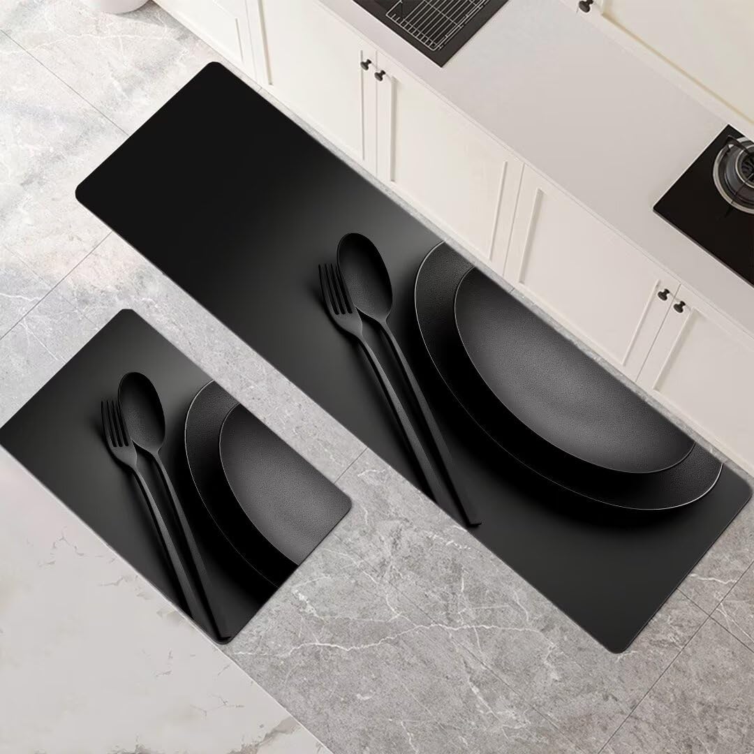 Alfombras de cocina antideslizantes de 2 piezas, alfombra de baño absorbente antracita.