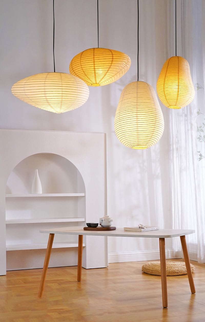 Rustic Paper Pendant Light, Paper Lanterns, Hanging Paper Lamp Set for Indoor Spaces, Shade for Living Areas, Bedrooms and More, Decorative Lighting Fixture (A- Beige Lampshade)