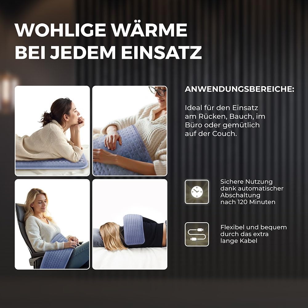 BR Bringer almohadilla térmica infrarroja con desconexión automática - 6 ajustes de calor (25-60°C), protección contra sobrecalentamiento, lavable, pantalla LED, franela extra suave (azul, 70 x 40 cm)