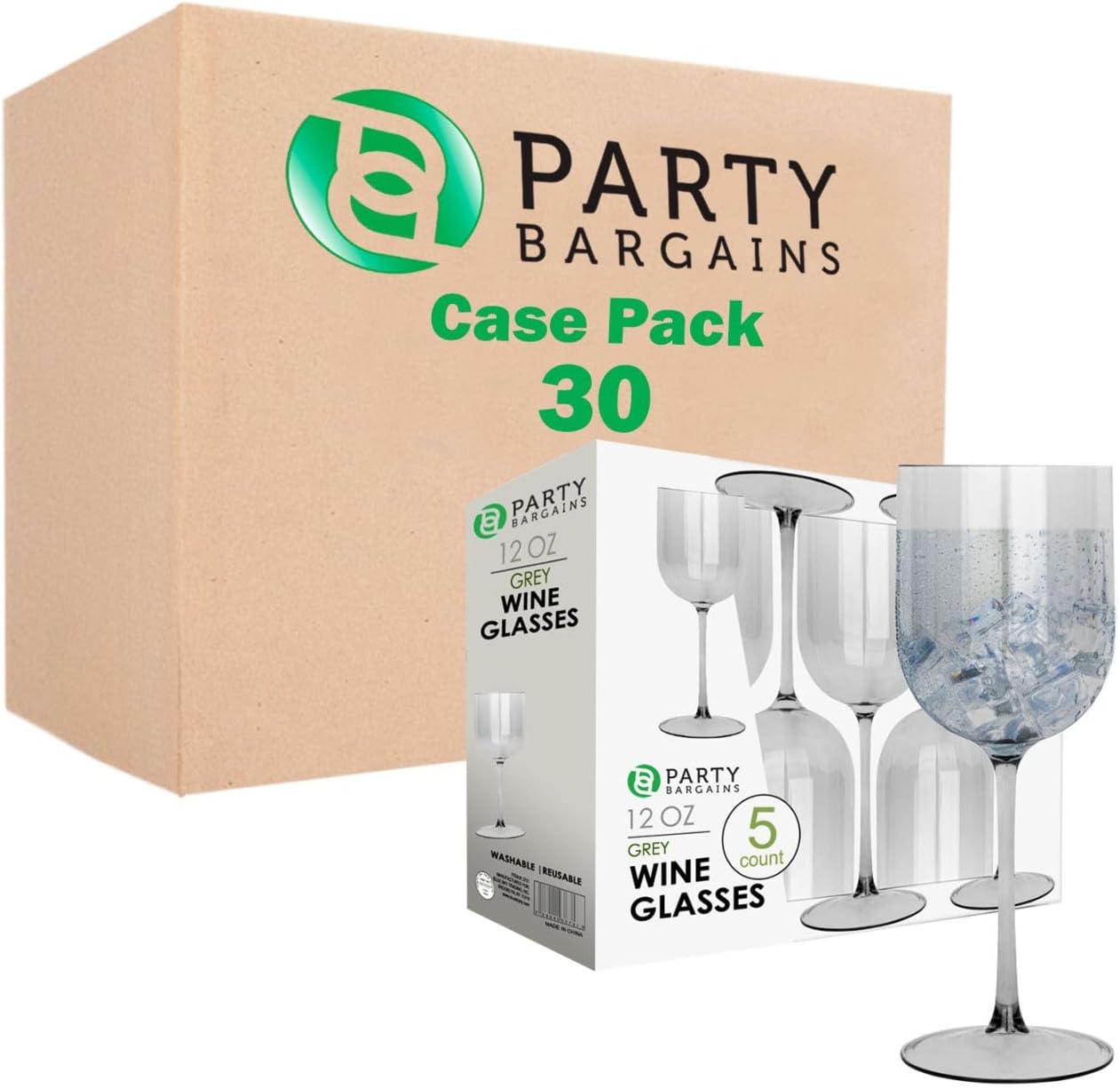 PARTY BARGAINS 12oz Shatterproof Wine Glasses Grey, 30