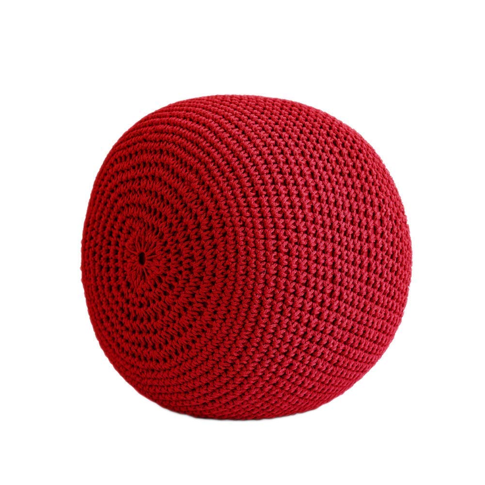 Pouf repose-pieds rouge tressé en coton de 50x50x30cm pour salon