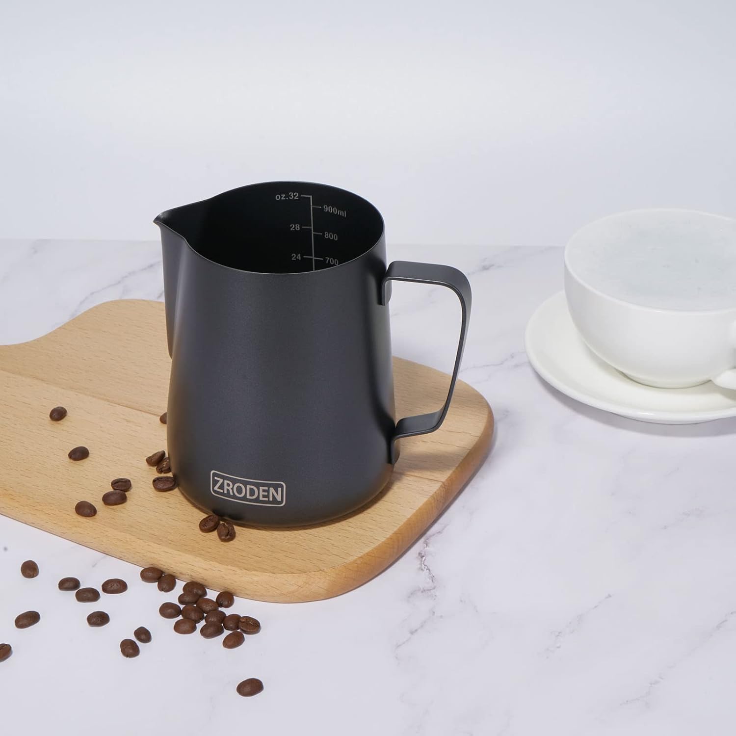 Frothing Pitcher, 32oz Espresso Steaming Pitchers Stainless Steel