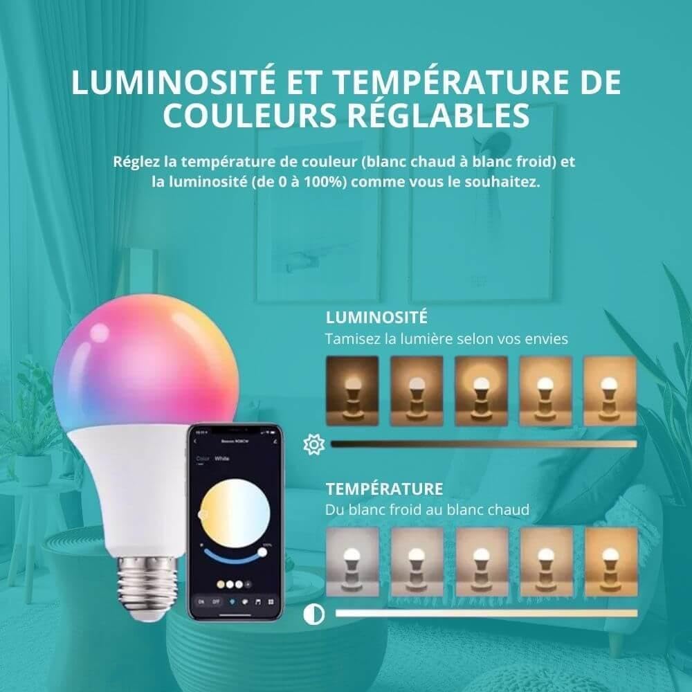 ZenGO Pack 4 Ampoule connectée WIFI LED E27 14W, 1500lm, Multicolore, 2700K-6500K, Compatible Alexa, Google Home, SmartLife et Tuya