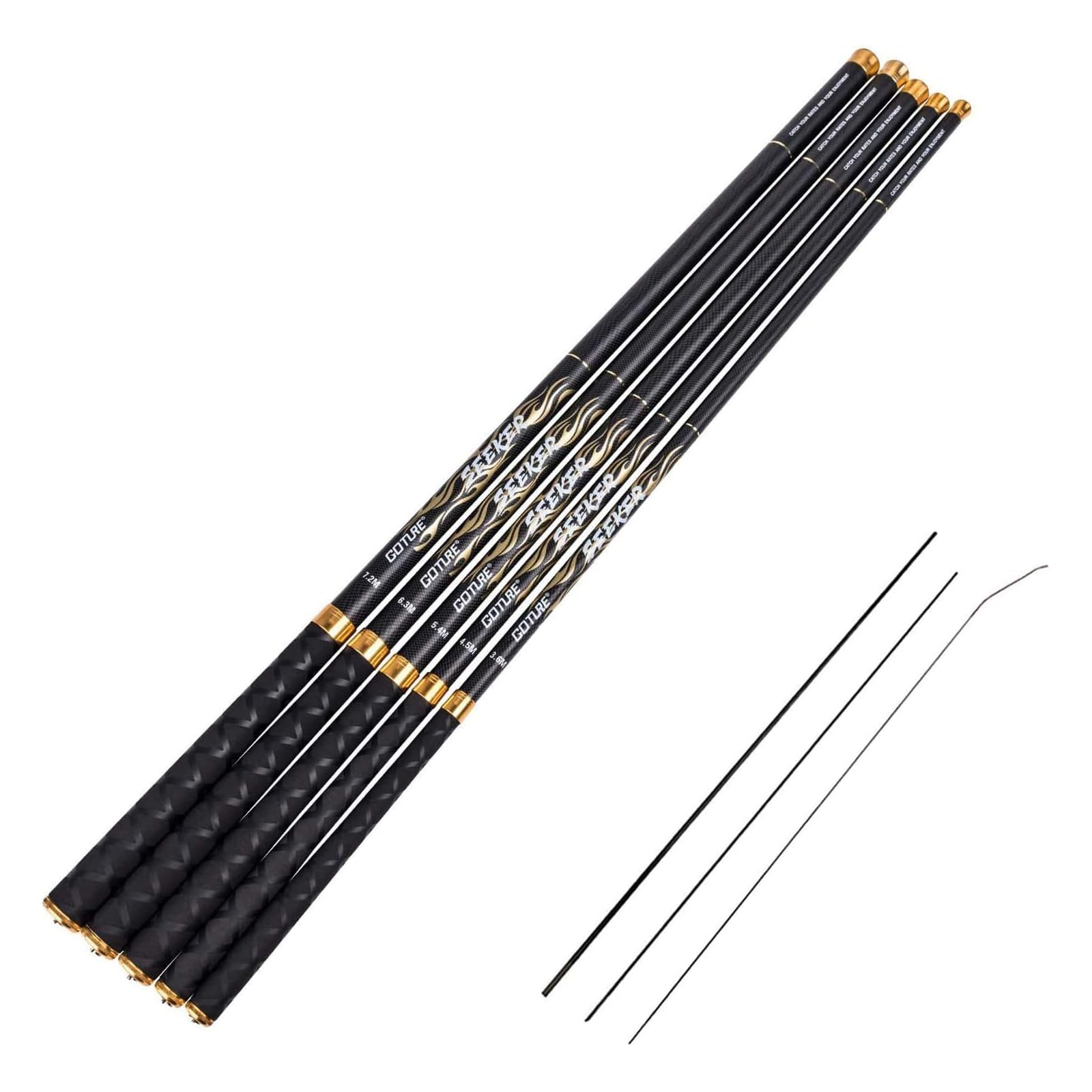 Goture//Telescopic Tenkara Fishing Rod Kit//Ultralight Travel Fishing Rod,Portable Collapsible Bass Crappie Rod, Carbon Fiber Inshore Stream Trout Pole 10 12 15 18 21 24 Free Tip Set(Top 3 Segment) (2 Piece GOLDLITE, Black, 15ft/4.5m)