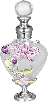 Lurrose Antique Crystal Perfume Bottle Decorative Refillable Empty Fragrance Bottle Small Vintage Embellished Floral Glass Perfume Vial Scent for Ladies Girls 10ML