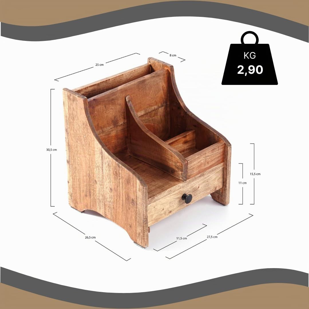 BÜRO ORGANIZER College | 30 cm, Mahagoni Holz, mit Schublade | Holz Organizer, Schreibtisch Ablage, Tisch Organizer, Natur Büroablage, Bürokiste
