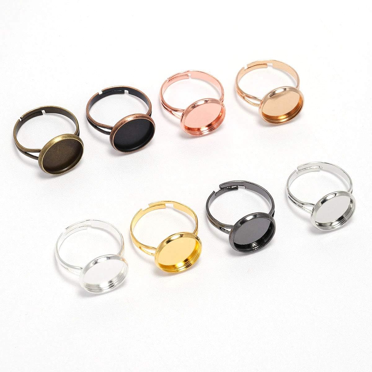 10pcs/lot Adjustable Ring Blanks Base Fit Dia 8-25 mm Glass Cabochons Cameo Settings Tray Finger Ring Base Blank Bezel Tray for DIY Making Rings (Antique Bronze, 14mm(0.55inch)*10pcs) image 4