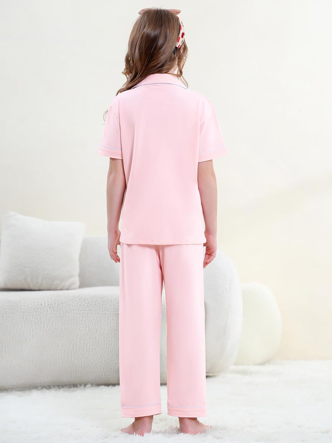 QZH.DUAO Girl & Women's 100% Cotton Short Sleeves and Long Pants Pajama Set,2-Piece, 5 Years - Large - Image 3