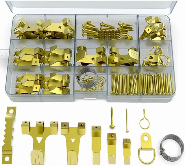 220 Pcs Heavy Duty Picture Hooks for Hard Walls | Picture Hanging Kit with Wire, D-Rings, Sawtooth Hangers and Nails with Screws | Picture Hanging Hooks for Picture Frames, Mirrors, Paintings & Decor