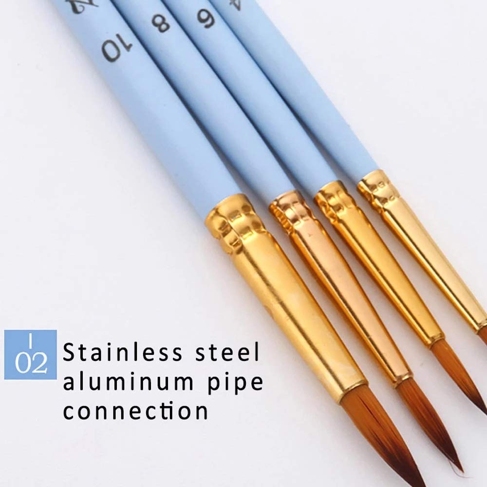 XBTGS Set di 4 pennelli per disegno artistico, acquerello, setole in nylon, manico in legno, colore blu opaco, per pittura a olio,