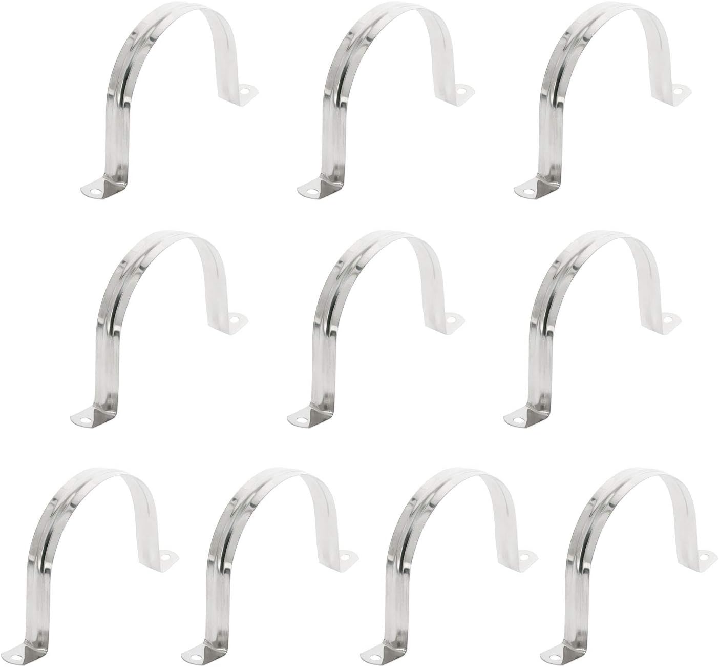 Aopin 90mm Rigid Pipe Strap Clamp 2 Holes Strap U Bracket Tube Strap Tension Clips 201 Stainless Steel, for Pipe Fixing Silver, 10Pcs