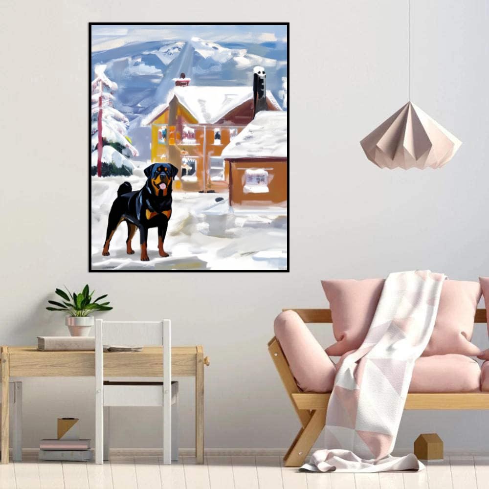 DIY Paint by Number for Adults Beginner Rottweiler Dog Paint by Number on Canvas DIY Oil Painting for Gift Home Wall Decor 20x24inch(50x60cm) Frameless