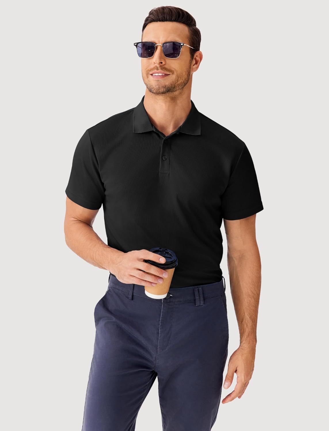 PINSPARK Mens Polo Shirts Short Sleeve Lightweight Moisture Wicking Quick Dry Casual Workout Collared Shirt Plain 3 Pack Set - Image 2