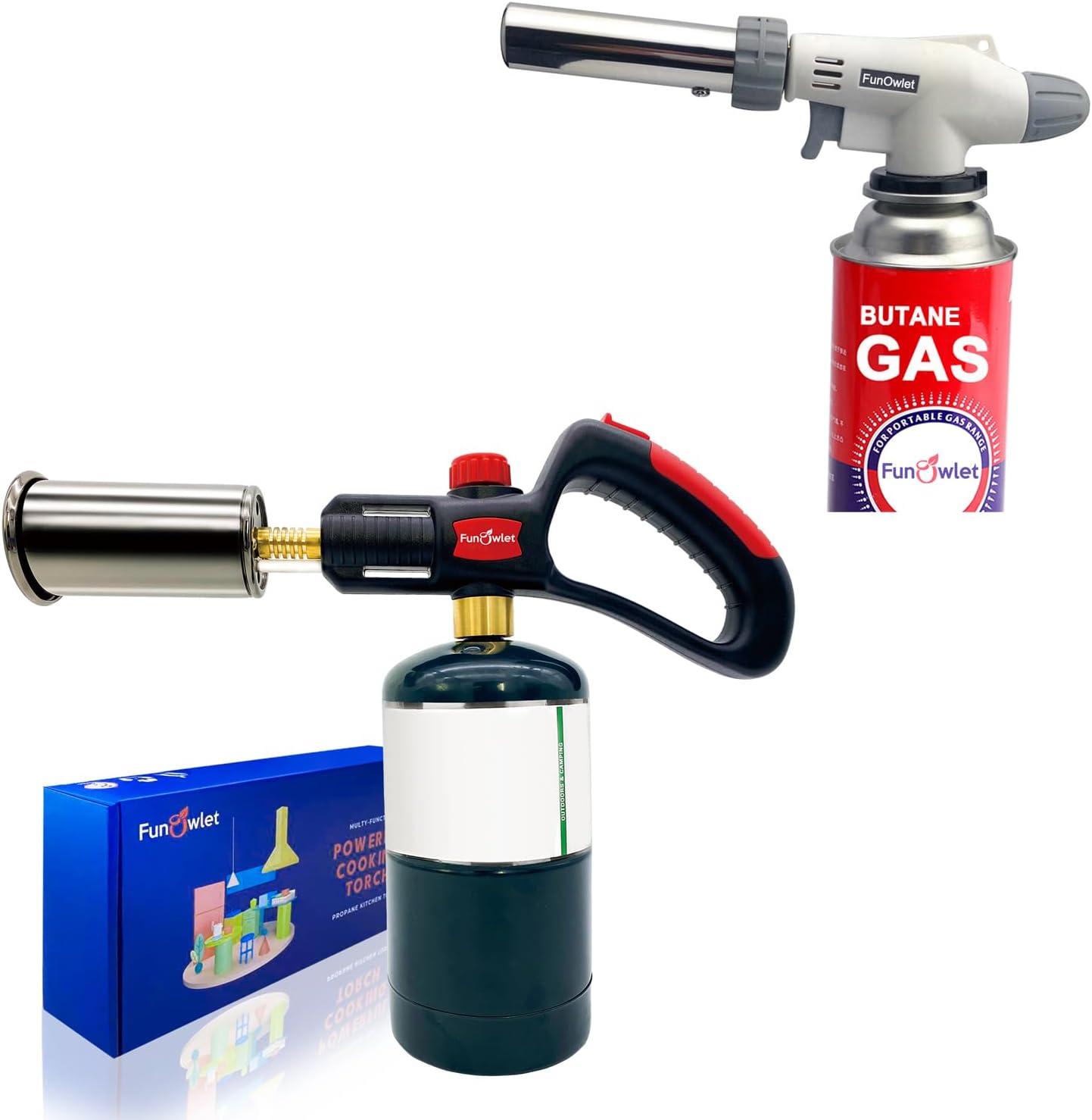 2 Pack Powerful Cooking Torch Lighter - Culinary Kitchen Torch, Sous Vide, Charcoal Lighters Campfire Starter, Flame Thrower Fire Grill Gun for Searing Steak, Creme Brulee, BBQ(Tank Not Included)