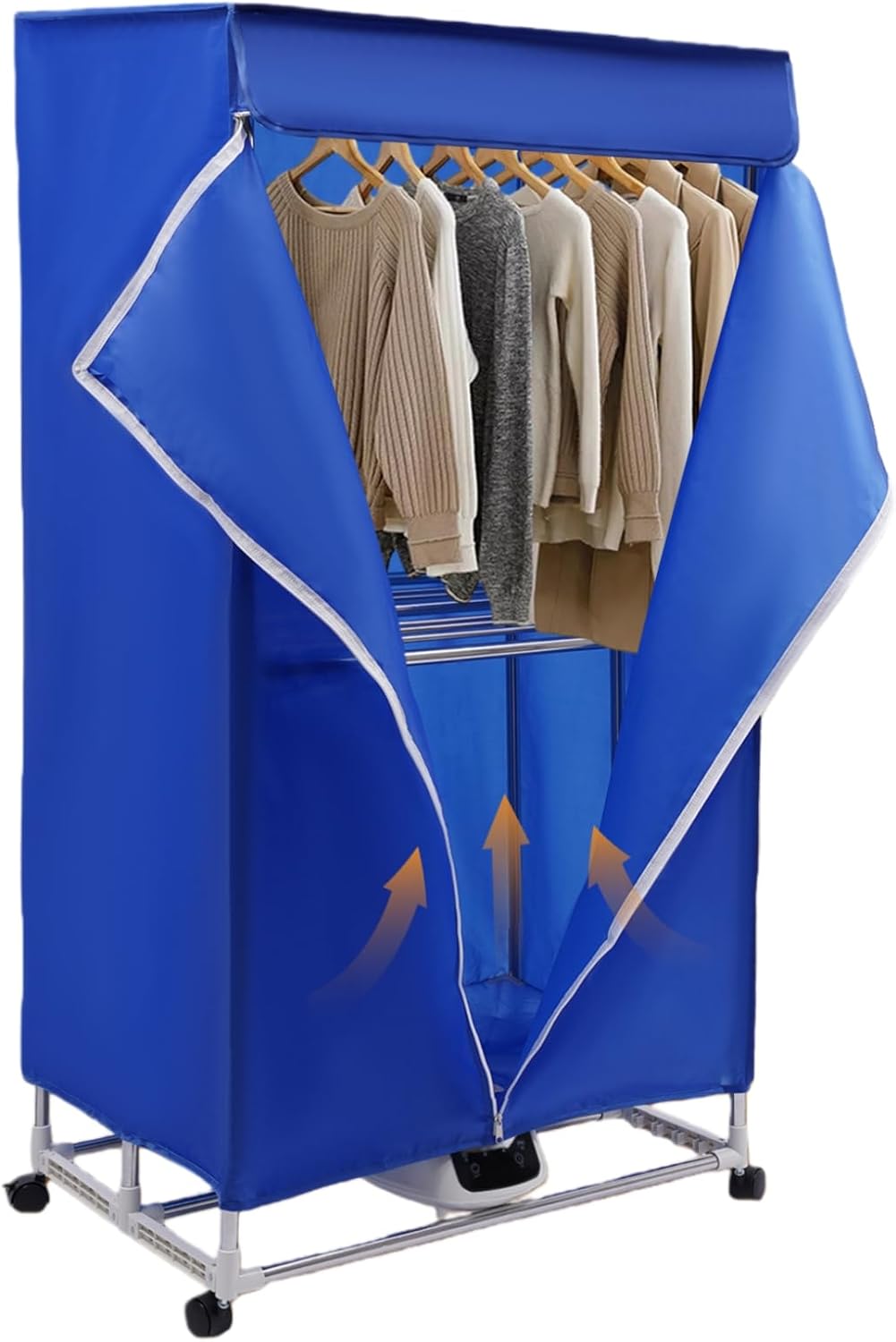 Portable Clothes Dryer 1500W Portable Dryer Machine with Adjustable Double-Tier Rack & Locking Wheels Foldable Apartment Dryer for Clothes, 66 Lbs Weight Capacity (Blue)