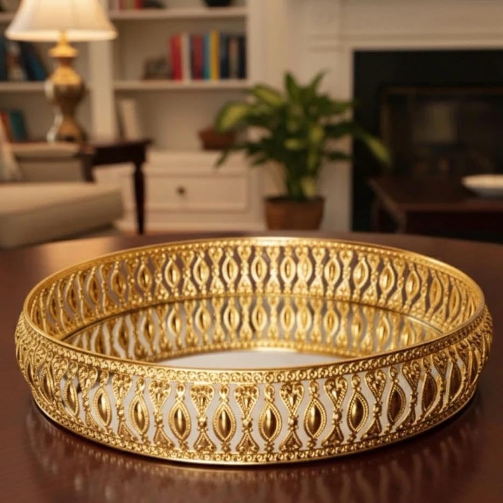 German Gold Plated Decorative Tray, Round Serving Tray