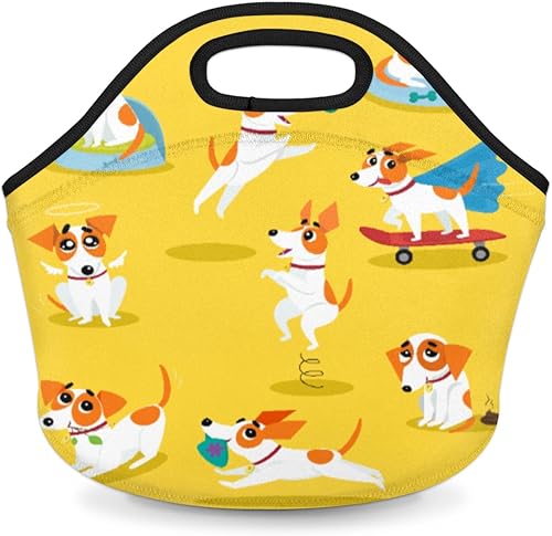 Bonita bolsa de almuerzo de neopreno con diseño de dibujos animados para perros, reutilizable, aislada, suave, ligera, bolsa de almuerzo para