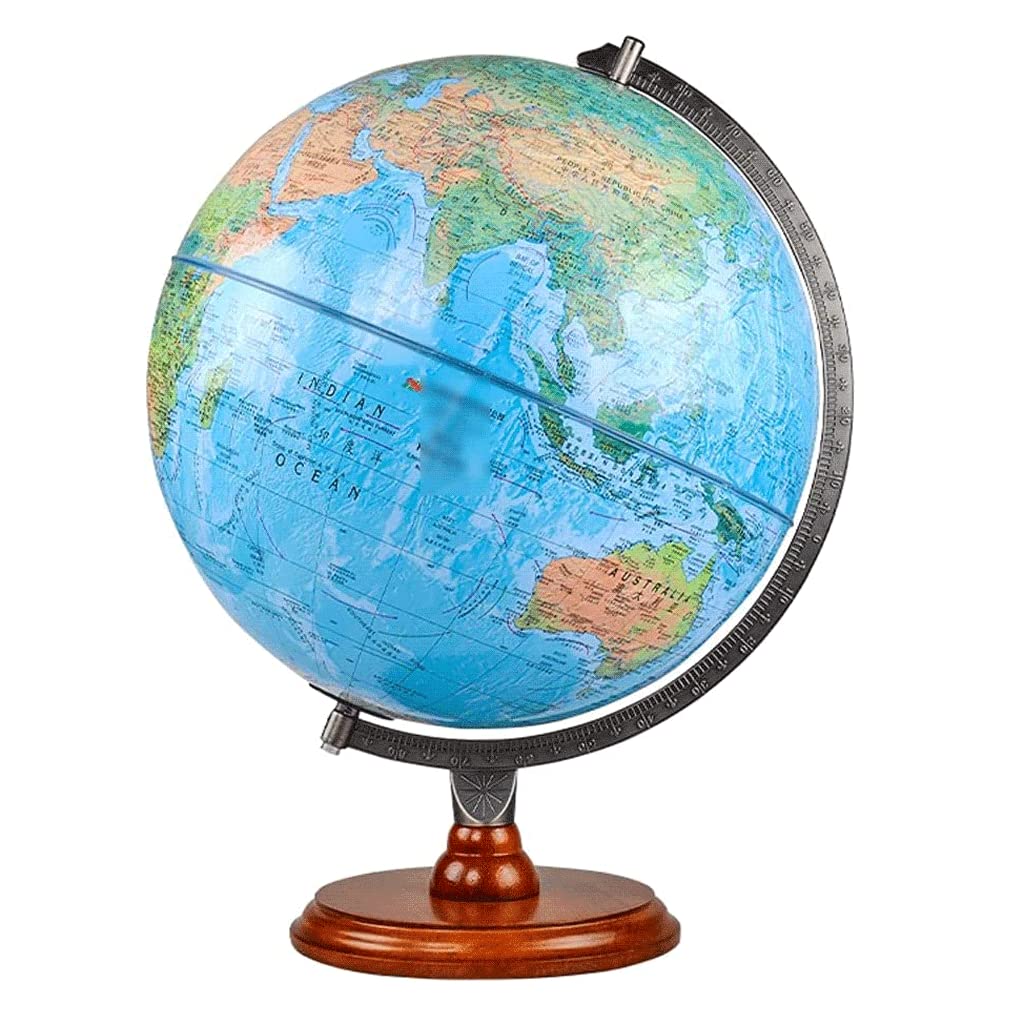 Gpdnbieu World Globe With Wooden Base Antique Decorative Table Globe 12.5 Inch Embossed Display Clear Text Marking