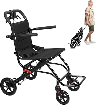 Manual Wheelchair for Adults Elderly Lightweight Foldable Transport Wheelchair with Safety Belt All Wheels 220lbs Capacity Narrow Doorways Design Portable Travel Mobility Chair A