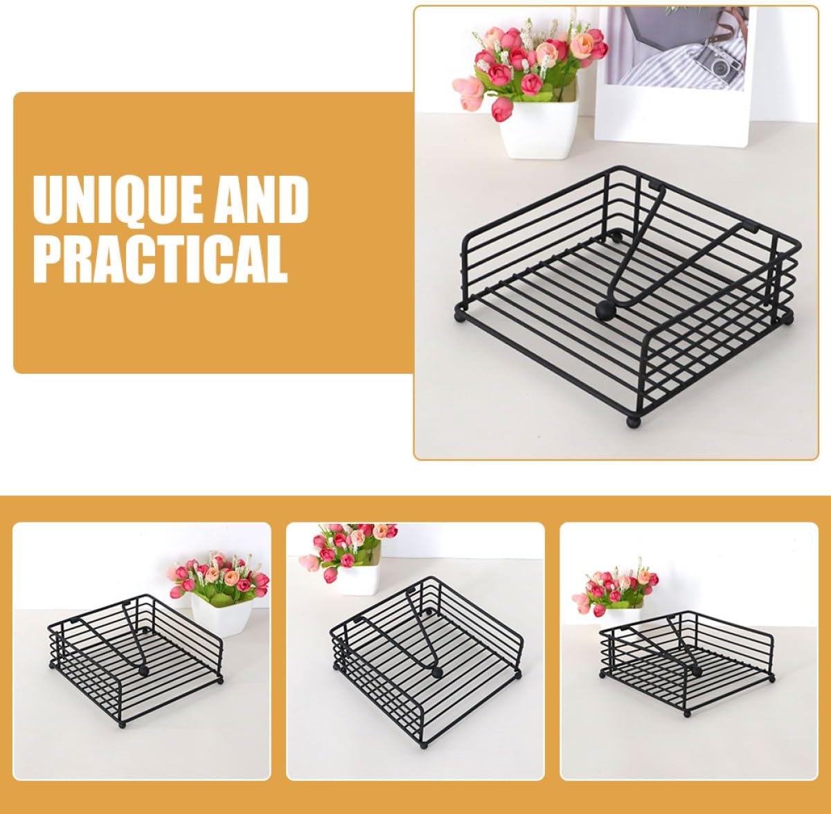 Iron Napkin Holder Rack, Square Black Paper Towel Organizer for Household and Restaurant Use, Standing Tissue Napkin Storage Box for Living Room and Kitchen