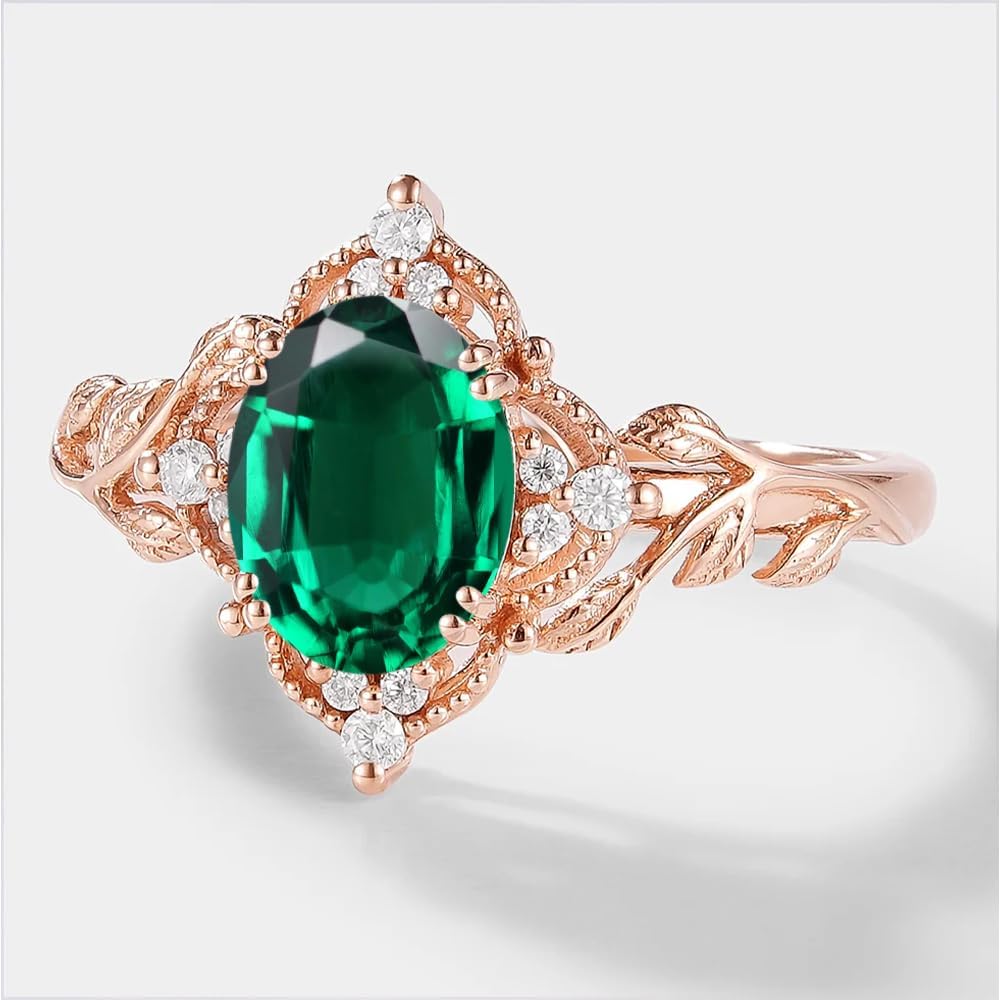 Engagement Rings for Women Oval Cut Gemstone Rings 10K 14K 18K White Yellow Rose Gold Leaf Engagement Wedding Anniversary Promise Ring