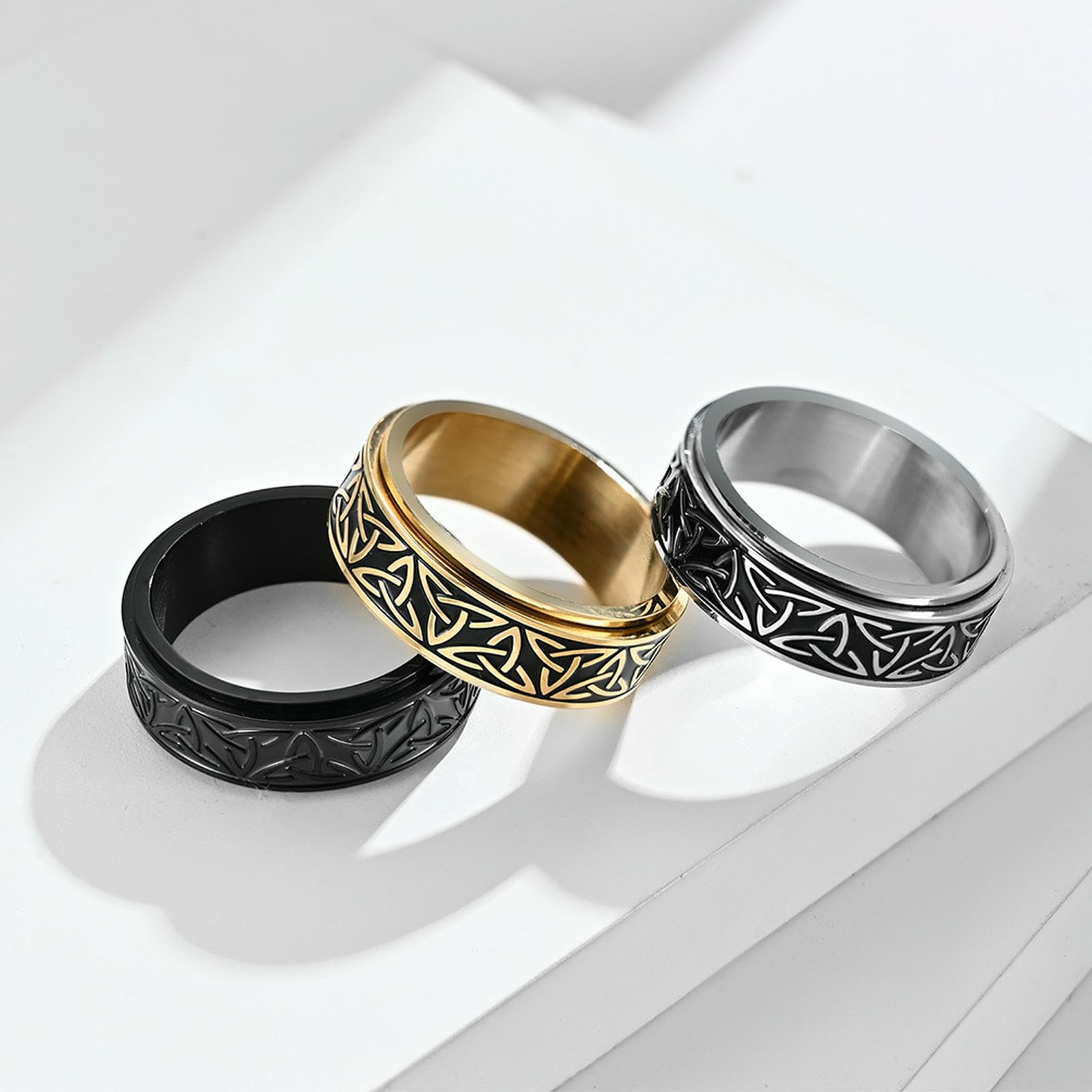 Nordic Viking Triquetra Spinner Ring Titanio Cinturino Rotante Regolabile Antistress Gioielli per Uomo e Donna Minimalista Unisex Acces
