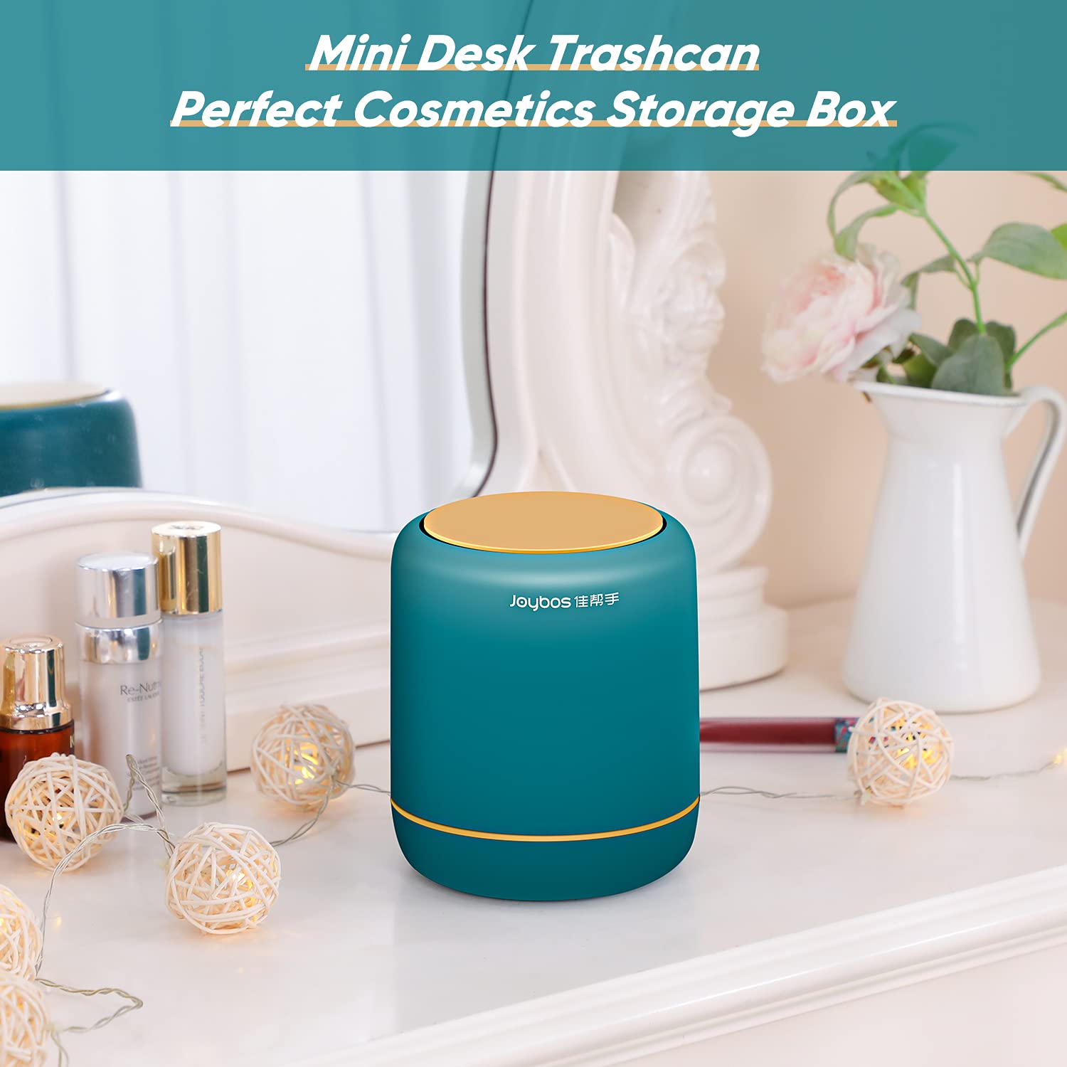 MOPALL Tiny Desktop Grabage Can | Plastic Office Trash Cans for Near Desk 0.7 Gallon | Small Covered Trash Bin, Press-Type Lid with Removable Inner for Desktop, Kitchen, Bathroom, RV, Car