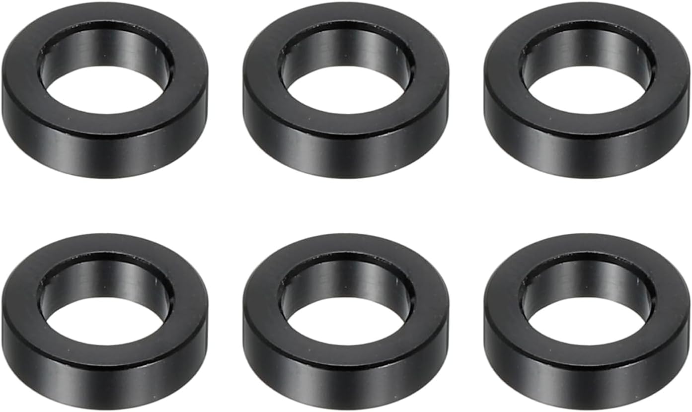 PATIKIL M6 Aluminum Spacers, 6 Pcs Metal Spacers Aluminum 6.2mm ID x 15mm OD x 2mm L Aluminum Spacer Screw Standoff Round for 1/4" or M6 Screw Bolts,Black