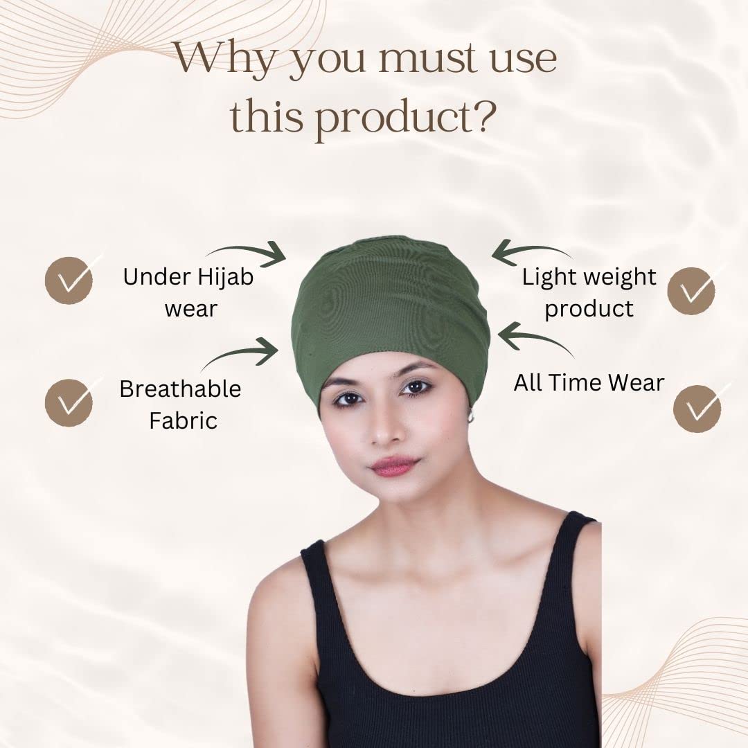 The Headscarves Women Silky Soft Bamboo Viscose Sleep Cap for Hair Loss Chemo Headwear Skull Cap Free Size (Multicolor) (HS3_Chive) 2