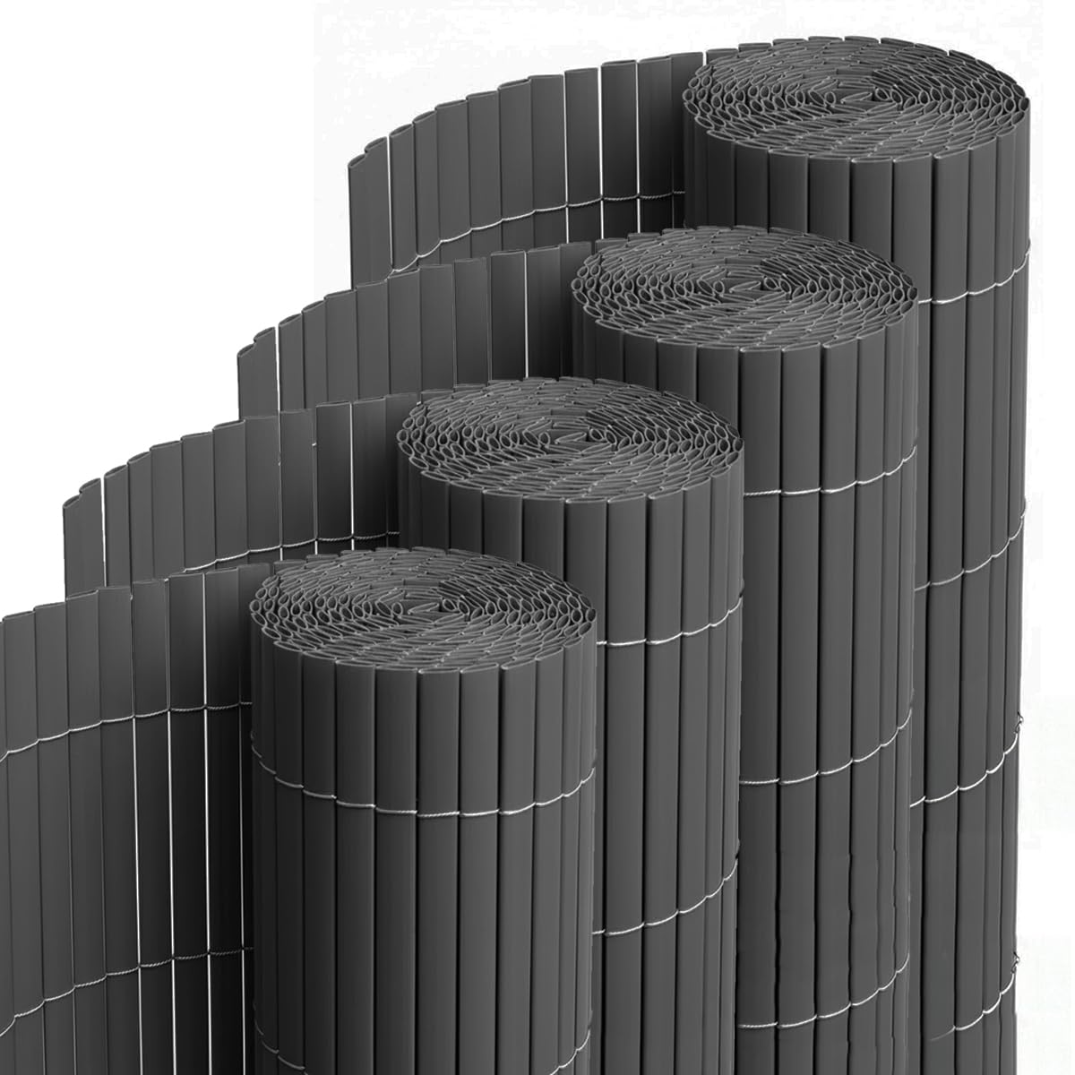 Paquete de 4 Cañizos PVC, Doble Cara, Valla Exterior Resistente para Terraza, Jardines, Balcón, Color Gris - Altura 80 x Longitud 500 cm 1700g/m2