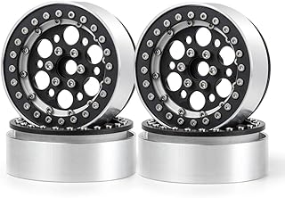 Que-T 1.9inch RC Rock Crawler Metal Beadlock Wheel Rims for TRX4 SCX10 90046 D90 Pack of 4 (Black & Silver)