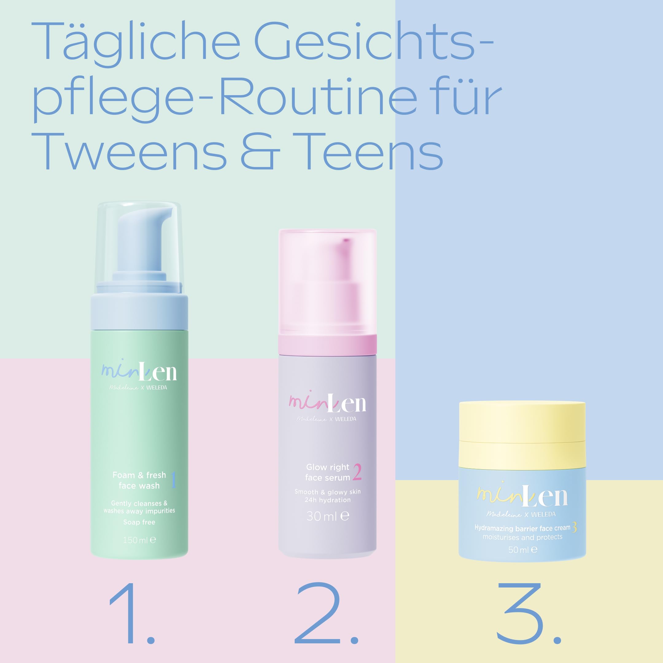 From Head to Glow Set Naturkosmetik Gesichtspflege Geschenkset für Kids & Tweens - Foam & Fresh Waschgel, Barrier Gesichtscreme/Feuchtigkeitscreme & Travelsize Glow Right Face Serum (vegan)