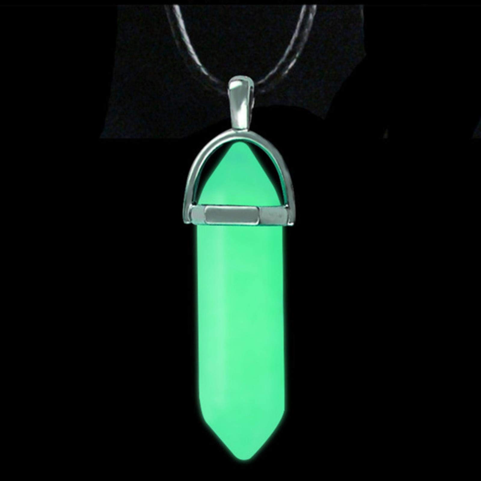 Zxcs Green Dark Luminous Stone Fluorescent Hexagonal Column Necklace Natural Crystal Glowing In Dark Bullet Stone Pendant Leather Necklace