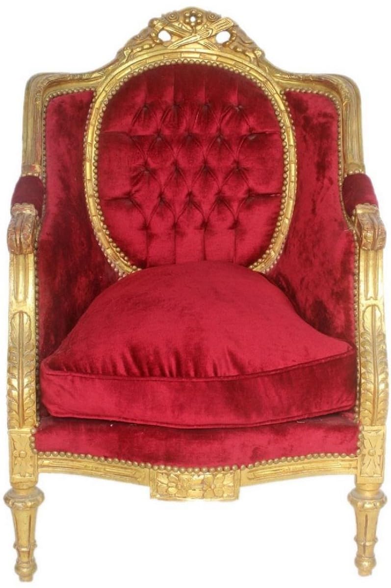 Casa Padrino Poltrona Trono Barocco Bordeaux Rosso/Oro 70 x 70 x H. 110 cm - Sontuosa Poltrona Reale Fatto a Mano - Poltrona da Sposa - Mobili Barocchi