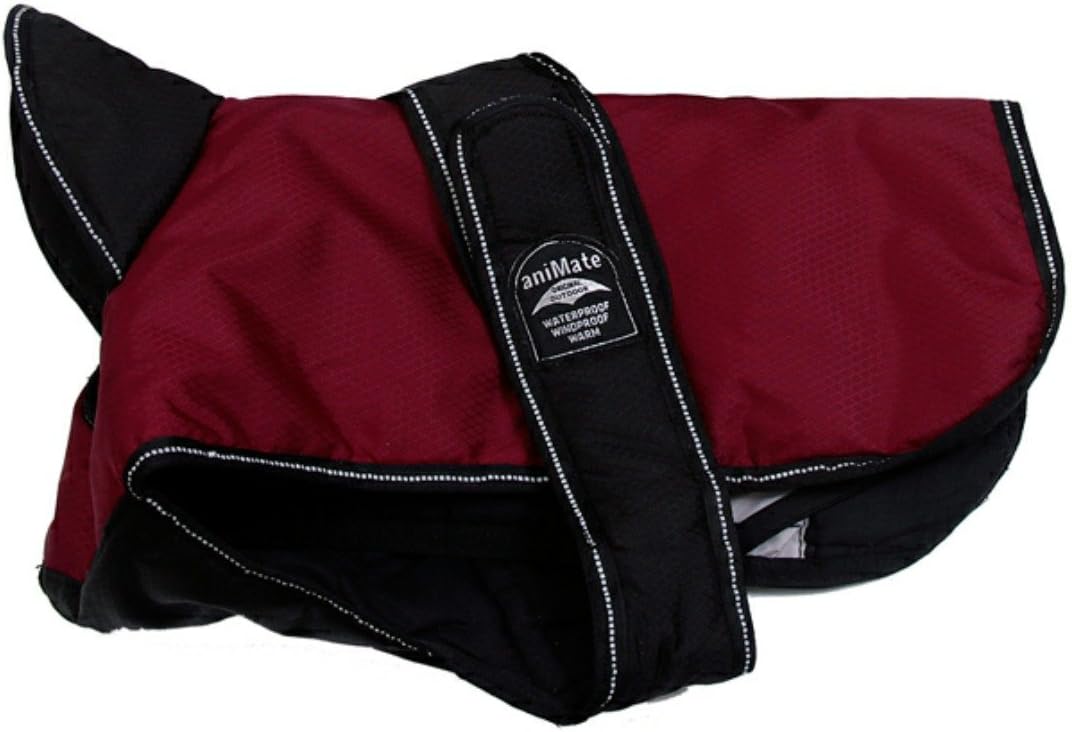 Animate Ref Underbelly Padded Dog Coat, 12-Inch, Burgundy/Black