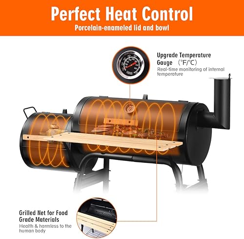 Miniatura 6 de Giantex - Parrilla de carbón para exteriores, terrazas y patios, asador con chimenea para cocinar carne