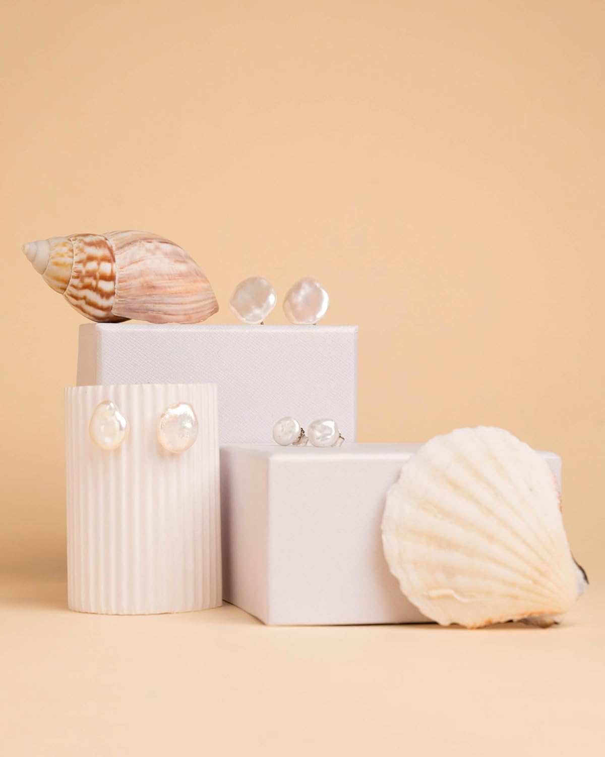 Woman Pearl Earrings Freshwater Cultured Keshi Pearls in White and Gray by SECRET & YOU | Sterling Silver 925 | Available in 10 sizes from 7-8 mm to 15-16 mm - Image 3