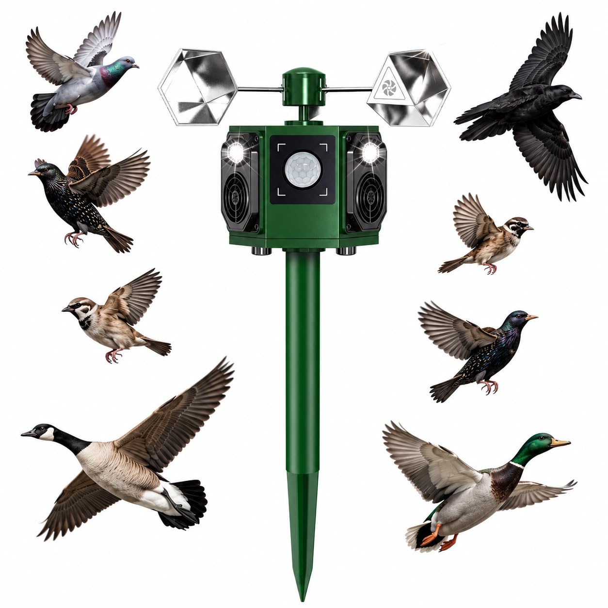 Solar Ultrasonic Bird Repeller Outdoor with Motion Sensor & Flashing Lights | Bird deterrent with ultrasonic sound,flashing lights&reflectors to help deter woodpeckers,pigeons,crows,sparrows & starlings-image-35