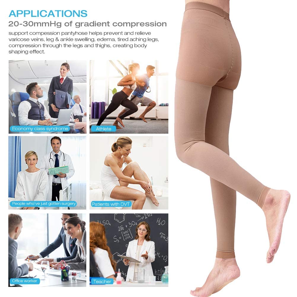 Medias de compresión médicas para mujer 20-30 mmhg, medias de compresión opacas, manguera de apoyo graduada para venas vercosas edema presión gradiente, XL, Color beige.