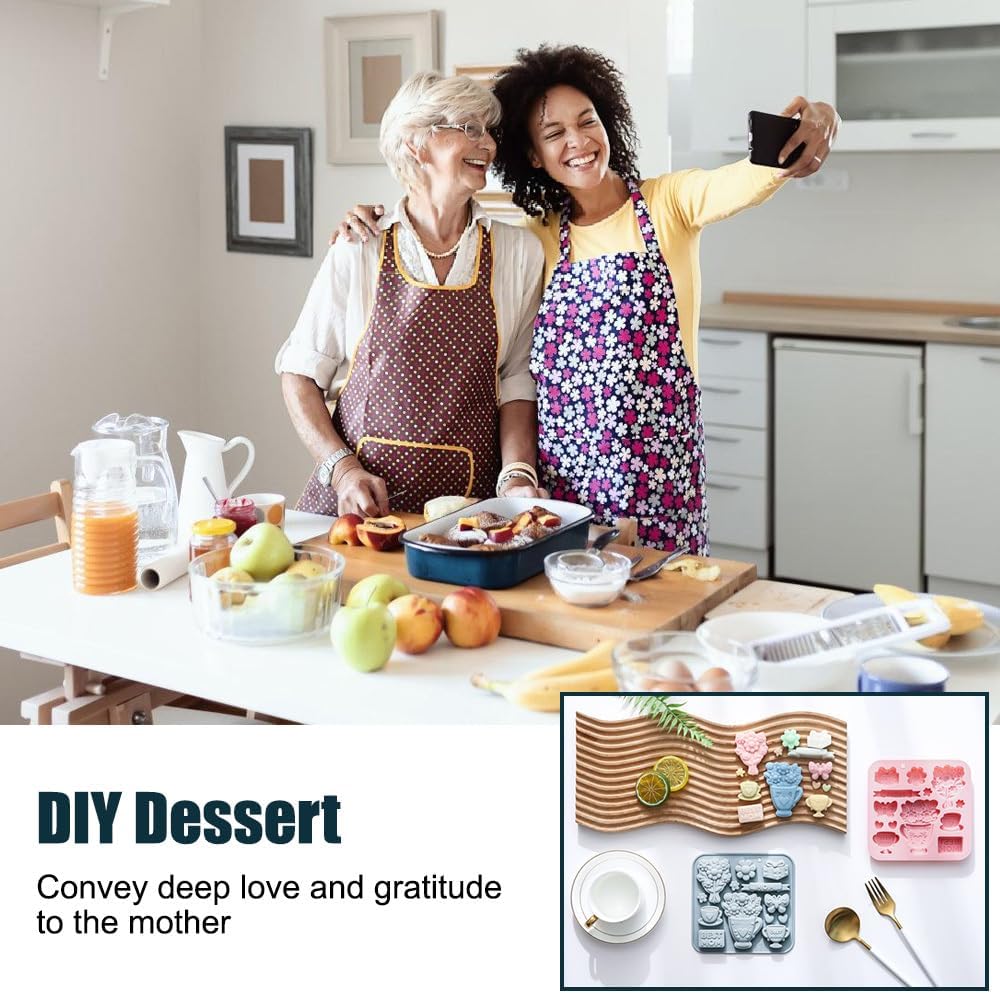 Cake Molds, 2Pcs Silicone Mother's Day Theme Moulds, Reusable Cake Decorating Molds for Dessert, Ice Cubes, DIY Crafts
