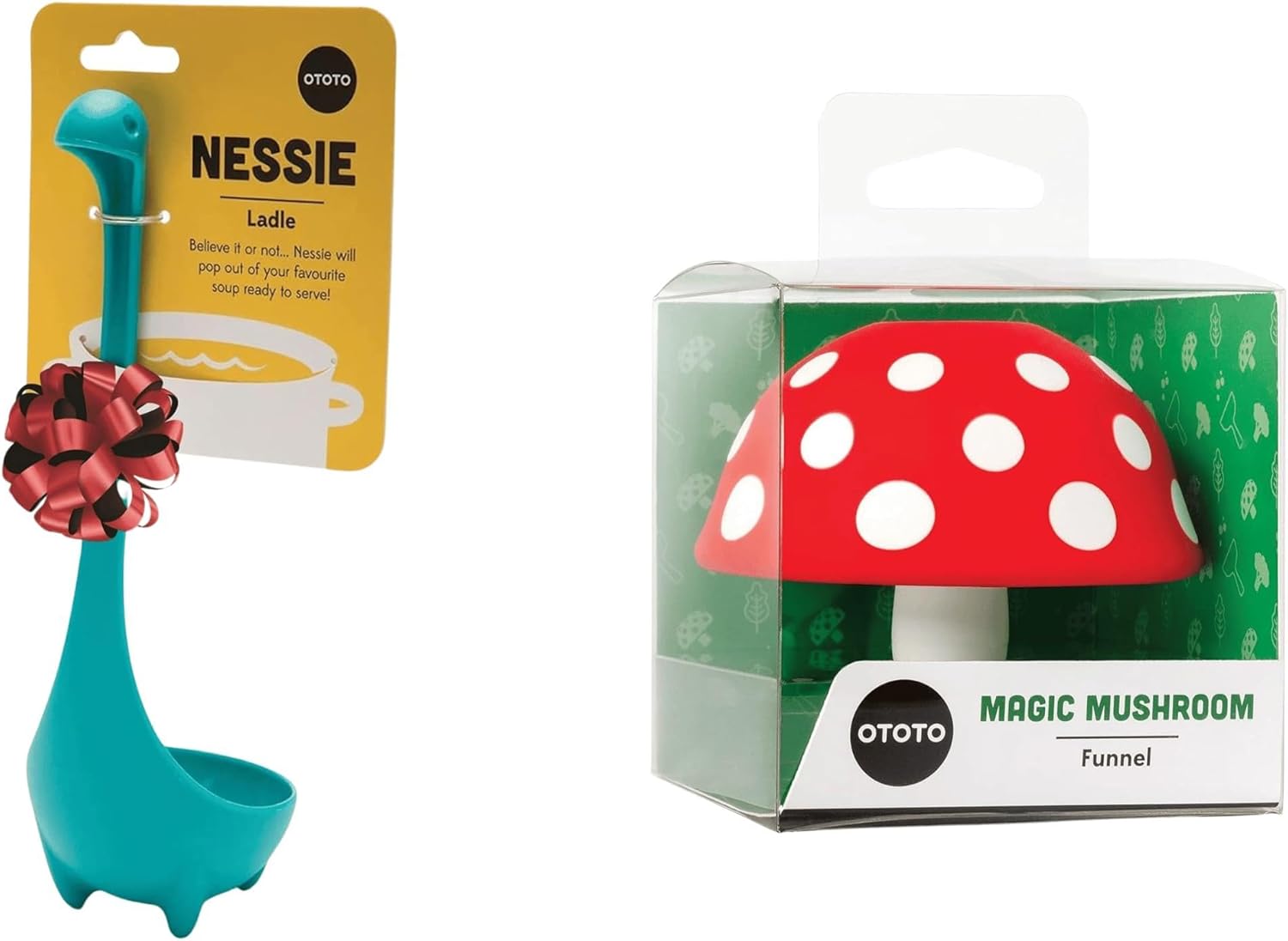 OTOTO Nessie Turquoise Original Nessie Ladle - Soup Ladle + Mushroom - Foldable Kitchen Funnel (Bundle of 2)
