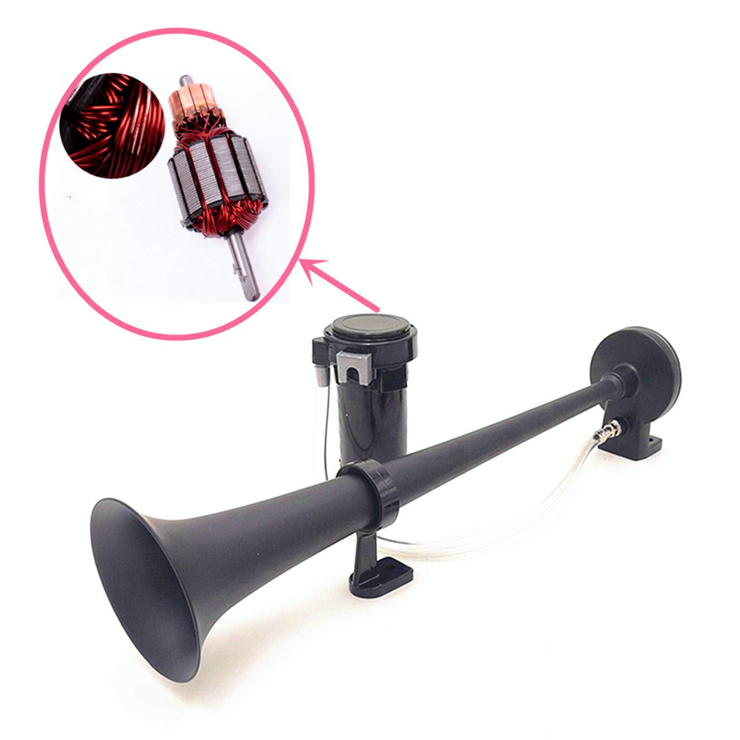 Car Horn Bocina de aire para coche con compresor de bocina de aire de 150db Bocina Air para camión 45cm Cromo Zinc Negro Trompeta simple para cualquier coche de 12V car camión moto etc