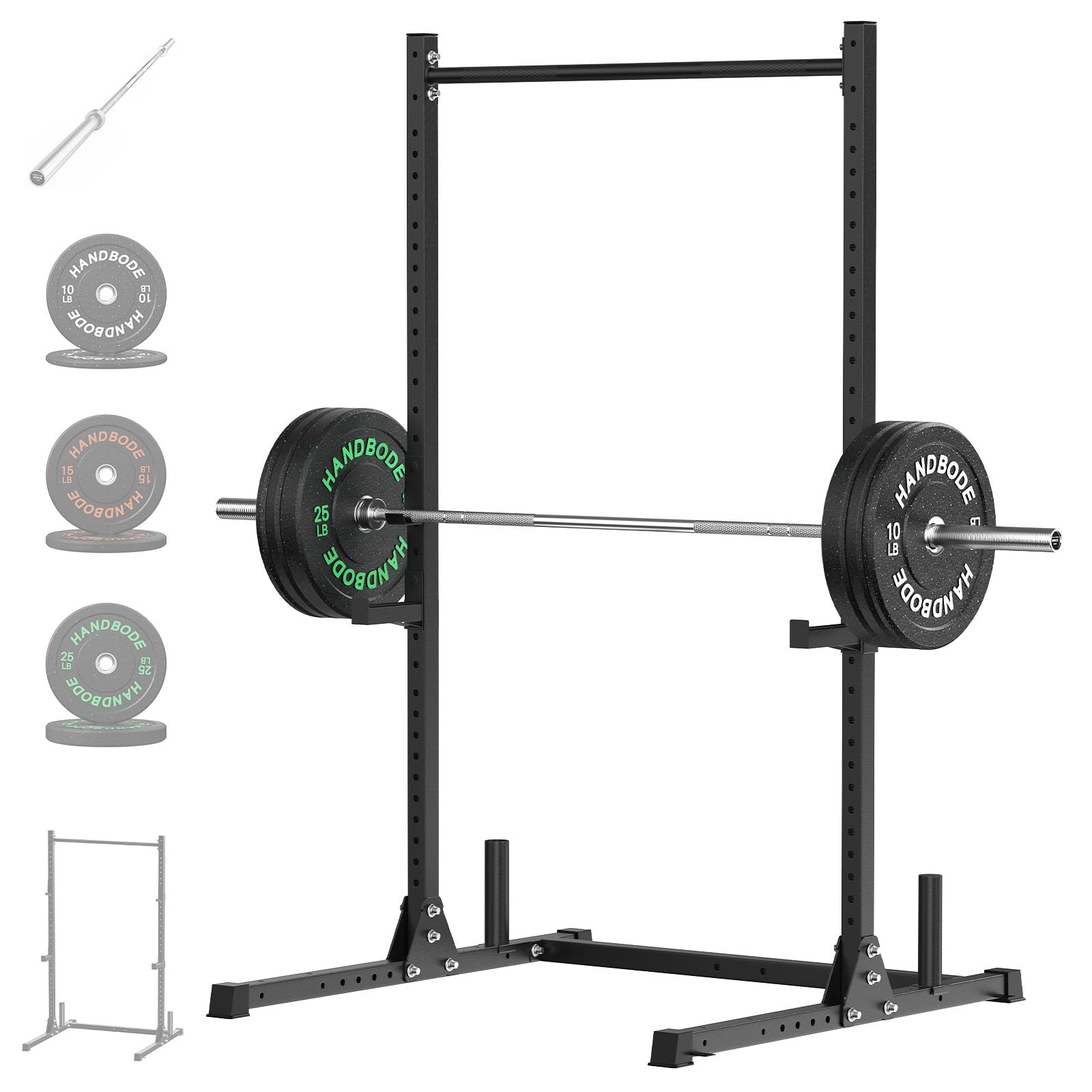 HANDBODE Squat Rack, 7ft Barbell, Weight Plates Set 100 lb, Home Gym Equipment, Silver