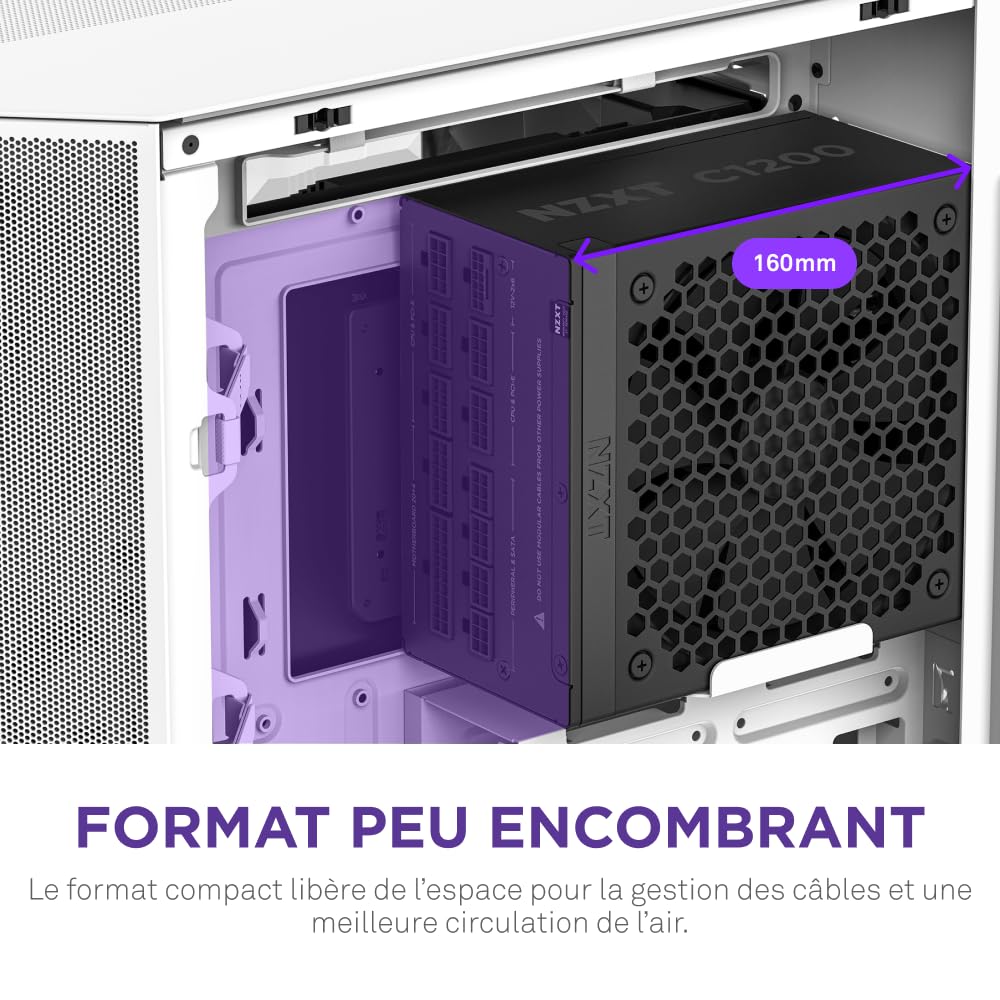 NZXT C1200 Gold ATX 3.1 - Alimentation entièrement modulaire et silencieuse pour Jeux vidéo sur PC - 1200 Watts - 80 Plus Gold - Connecteur 12 V-2x6 - Condensateurs 100% Japonais - Noir