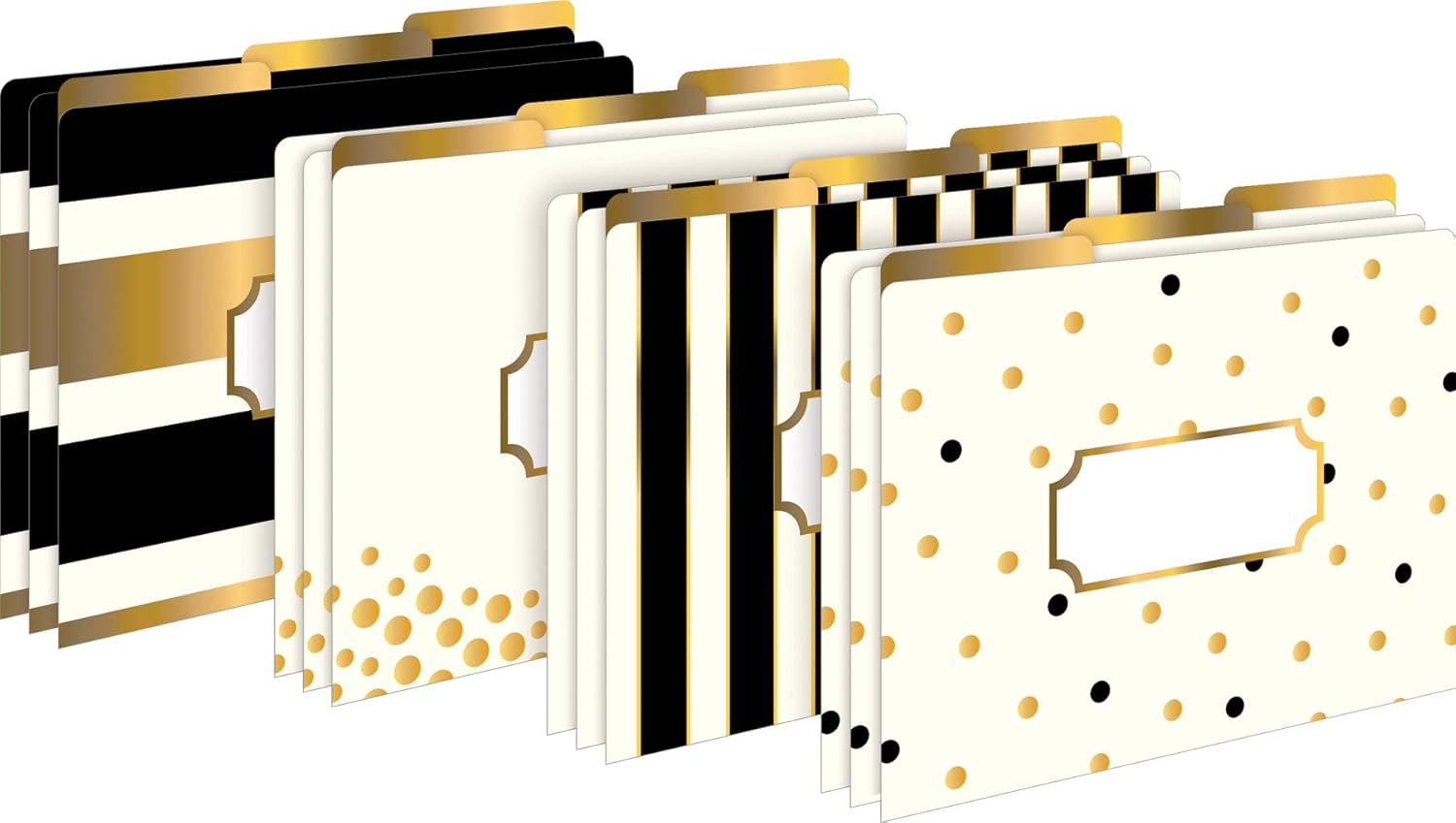 Barker Creek Designer File Folder and Library Pocket Set, Gold, 12 Colorful File Folders printed on 14pt stock and 30 Coordinating Peel & Stick Library Pockets, Home, School and Office Supplies (4411)